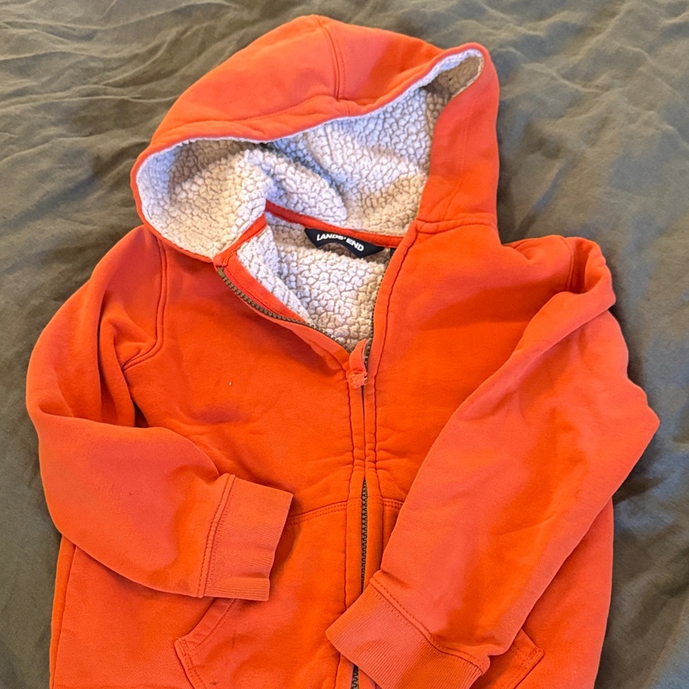Lands' End Kids Bright Orange Sherpa-Lined Hoodie